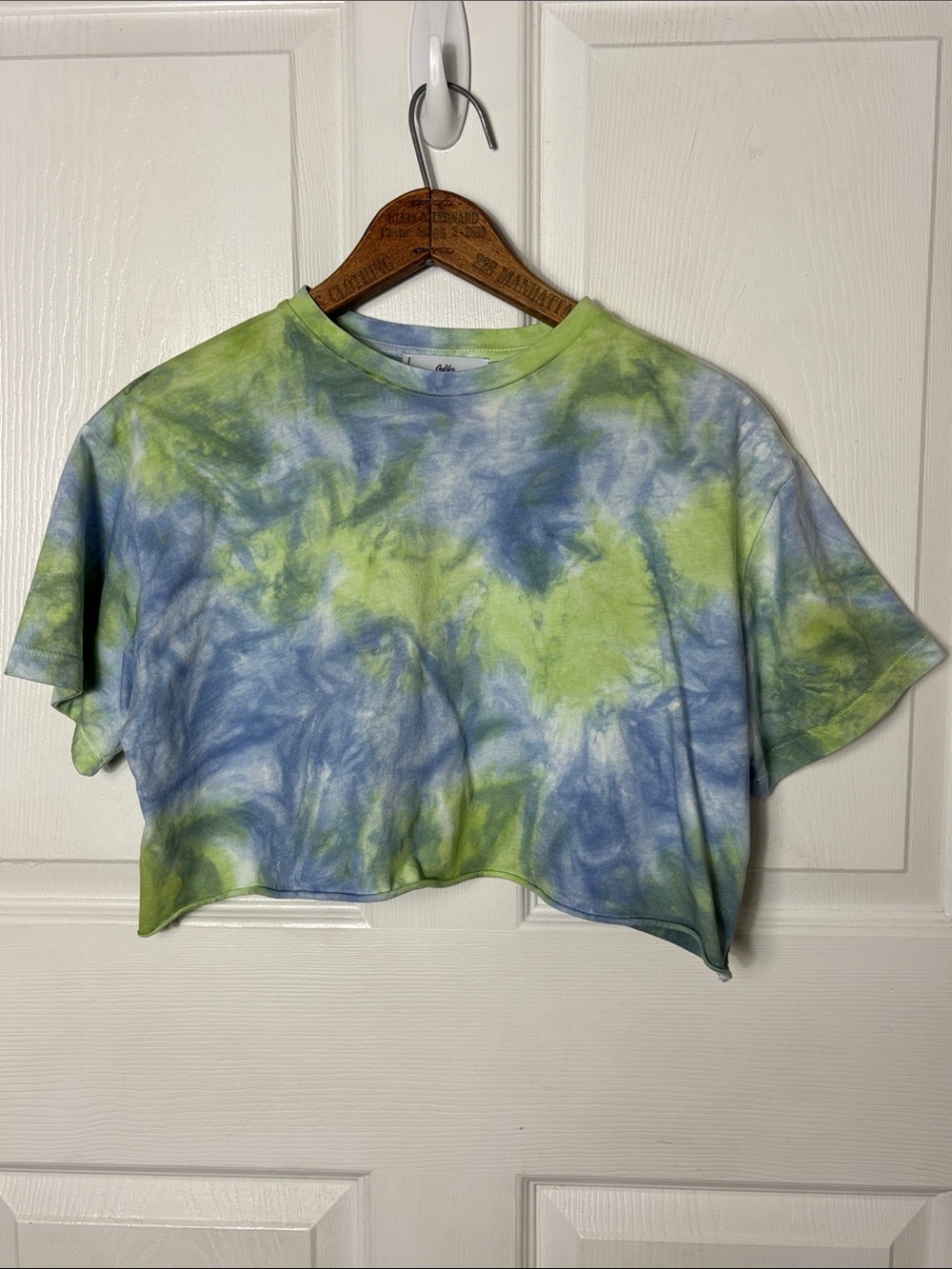 Adika Tie-Dye Cropped Tee in Blue & Green Size XS 100% Cotton fun festival beach